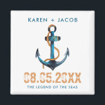 Íman Anchor Náutico Navio De Cruzeiro Que Pretende Ampa<br><div class="desc">Casamento personalizável num navio de cruzeiro a favor de granadas náuticas. Personalize com seus nomes,  data de casamento e nome da nave. Um presente de excelente para mandar seus convidados de casamento para casa para lembrá-los do seu cruzeiro de casamento.</div>