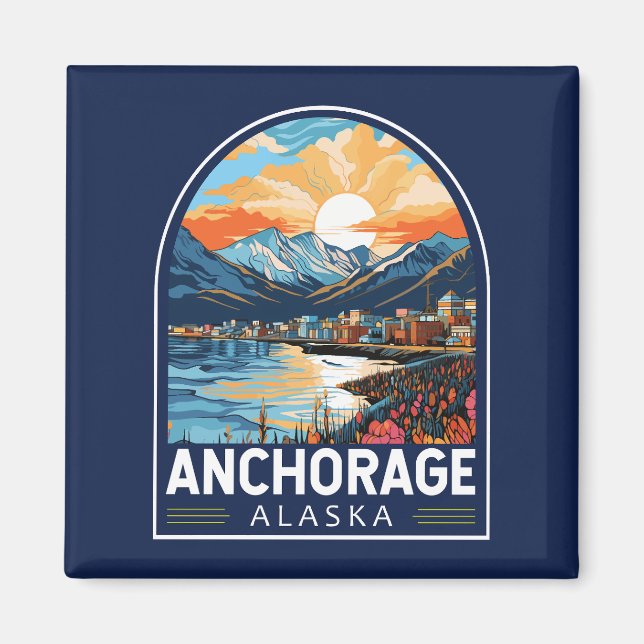 Íman Anchorage Alaska Viagem Art Emblem (Frente)