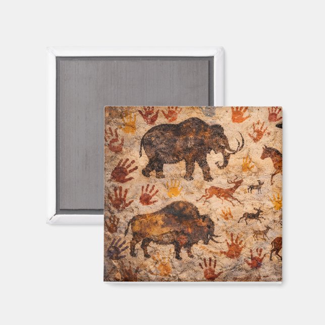 Íman Ancient cave art make your mark stone mural magnet (Front/Back)