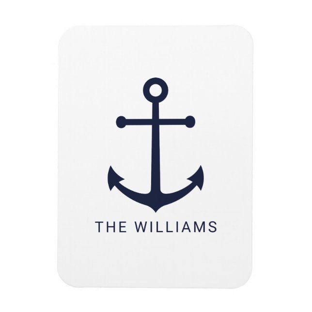 Íman Âncora Azul do Marinho Náutico e Nome Personalizad (Vertical)