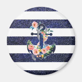 Íman Âncora floral sobre fundo listrado