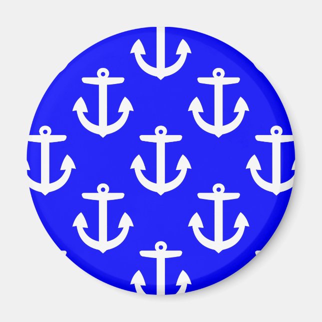 Íman Âncoras brancas sobre fundo azul (Frente)