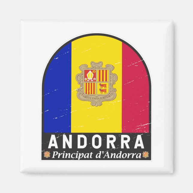 Íman Andorra Flag Emblem Distress Vintage (Frente)