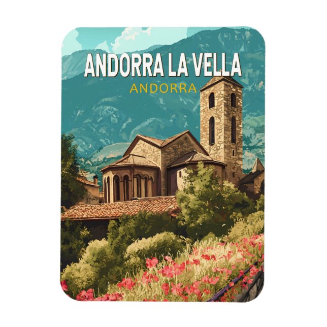Íman Andorra la Vella Viagem Art Vintage (Vertical)