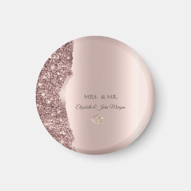 Íman Aneis de Ouro com Brilho em Dourado Rosa Elegante (Frente)