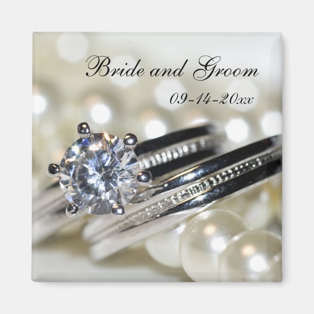 Íman Anéis e Pérolas Brancas Casamento Salvem a Data (Frente)