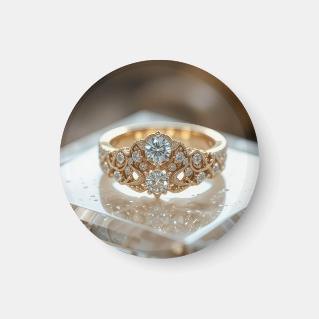 Íman anel de diamante brilhante de ouro (Frente)