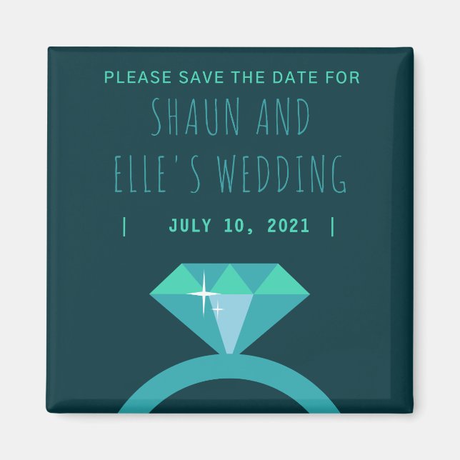 Íman Anel de Diamante Tons de Azul Save The Date (Frente)