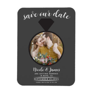 Íman Anel de Noiva Cinza Escuro Foto Save the Date
