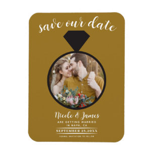 Íman Anel de Noiva Dourado Rústico Foto Save the Date