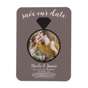 Íman Anel de Noivado Bege Cogumelo Foto Save the Date