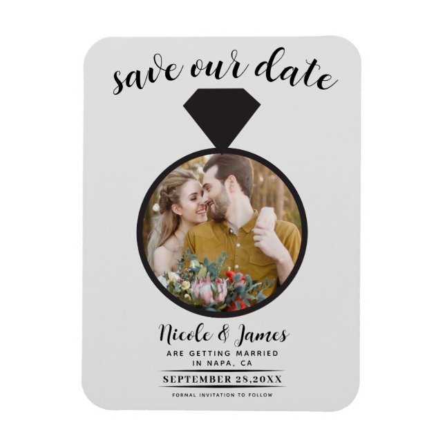 Íman Anel de Noivado Cinza Claro Foto Save the Date (Vertical)