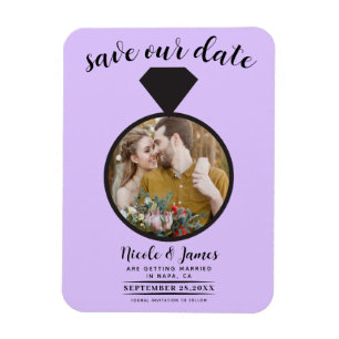 Íman Anel de Noivado Pastel Lavanda Foto Save the Date
