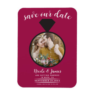 Íman Anel de Noivado Rosa framboesa Foto Save the Date