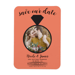 Íman Anel de Noivado Salmão Laranja Foto Save the Date