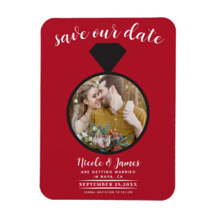 Íman Anel de Noivado Vermelho Foto Save the Date