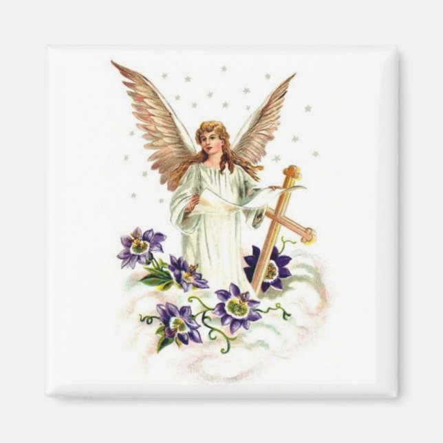 Íman Angel Com Flores De Cruz E Clematis (Frente)
