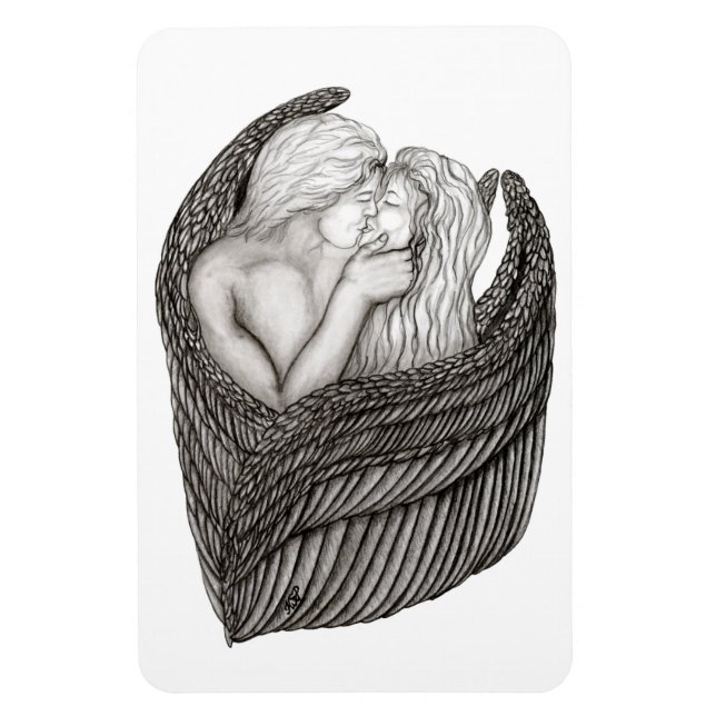 Íman Angels Kissing, Design preto e branco (Vertical)