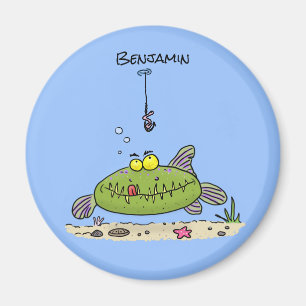 Íman Animação de peixe verde esfomeado e gordo