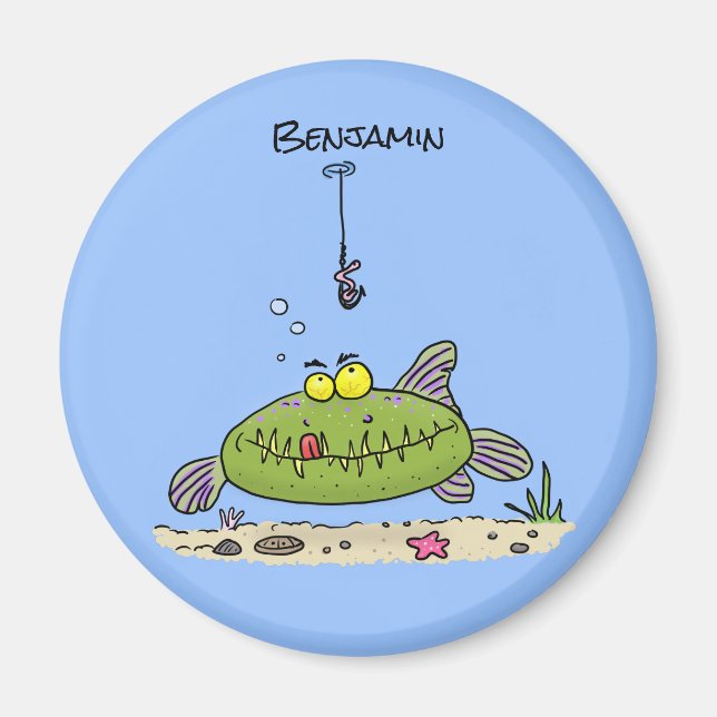 Íman Animação de peixe verde esfomeado e gordo (Frente)