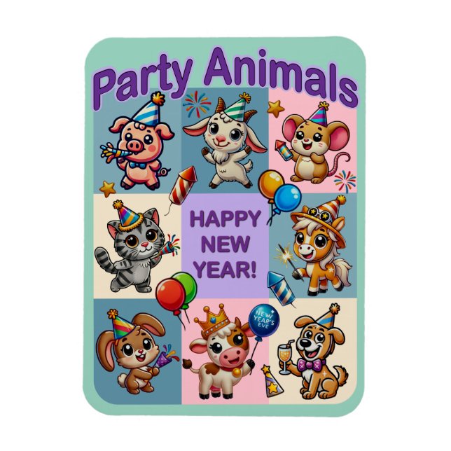 Íman Animais de festa "Feliz ano novo" (Vertical)