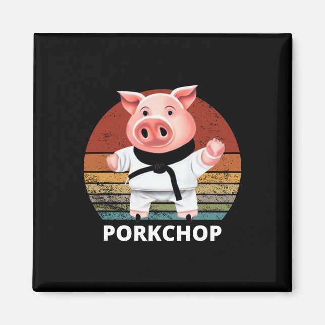 Íman Animais Trocam Pig Karate Pork Chop Pun (Frente)