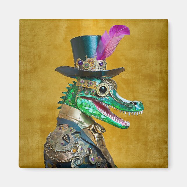 Íman Animal de festa Steampunk do Mardi Gras Jacaré (Frente)