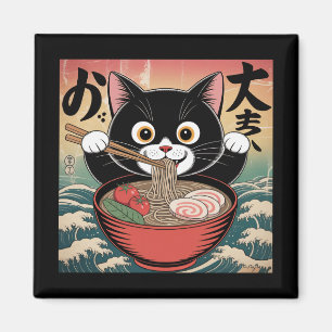 Íman Anime Cat Comendo Ramen Engraçado Estilo Retroativ
