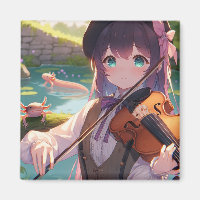 Anime Girl tocando violino e Axolotls