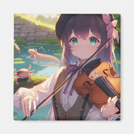 Íman Anime Girl tocando violino e Axolotls