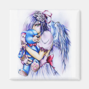 Íman Anime Gótico Menina Anjo Rosa Com Teddy