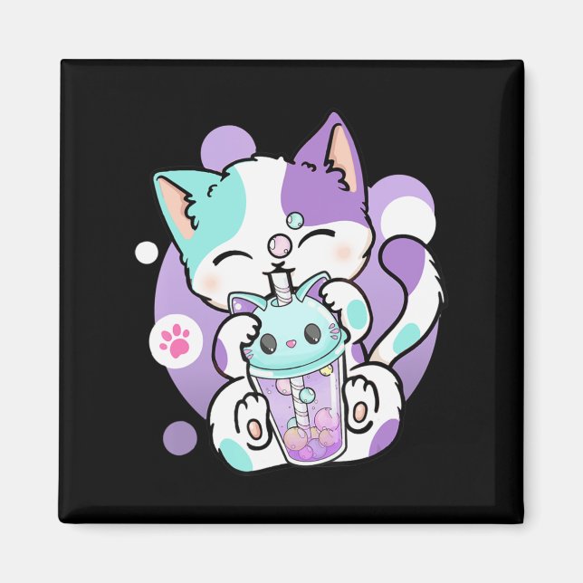 Íman Anime Kawaii Cat Boba Bubble Tea Neko Boba Tea Cat (Frente)