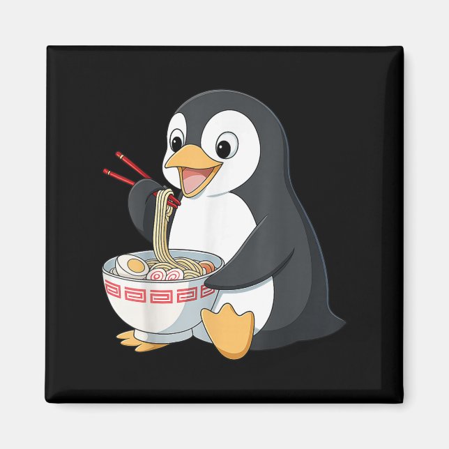 Íman Anime Kawaii Penguin Comendo Ramen Noodle Oferece  (Frente)