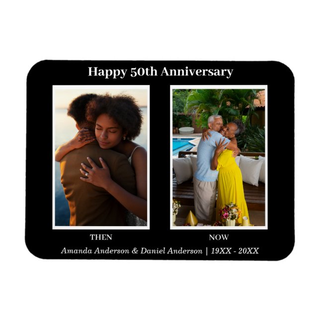 Íman Aniversário da Colagem de Fotos em Preto e Branco  (Horizontal)