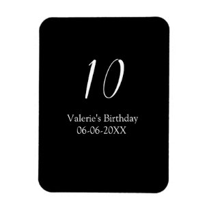 Íman aniversário de 10 anos branco preto nome data cali