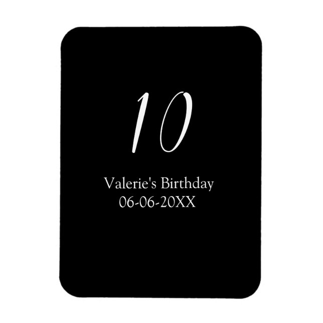 Íman aniversário de 10 anos branco preto nome data cali (Vertical)