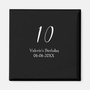 Íman aniversário de 10 anos branco preto nome data cali