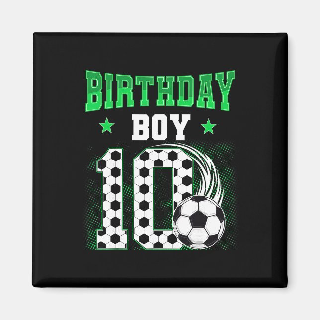Íman Aniversário de 10 anos divertido tema de futebol p (Frente)