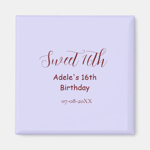 Íman Aniversário de 16 anos doce nome roxo pastel retro