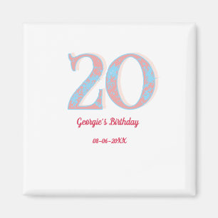 ÍMAN ANIVERSÁRIO DE 20 ANOS PEACH BLUE BOLD RETRÔ NOME