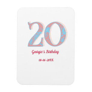ÍMAN ANIVERSÁRIO DE 20 ANOS PEACH BLUE BOLD RETRÔ NOME
