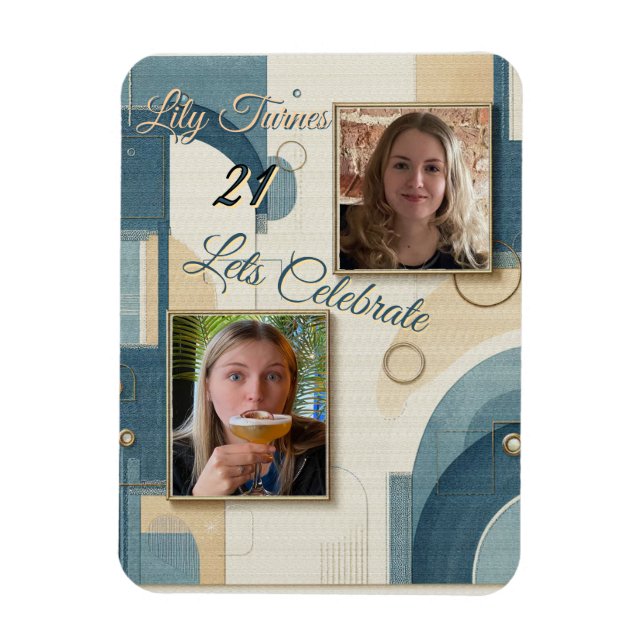 Íman aniversário de 21 anos Almond floresce creme azul (Vertical)