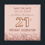 Íman Aniversário de 21 anos cor-de-rosa brilhante Guard<br><div class="desc">Miniorização rosa-faísca,  borda superior e inferior. Todo o texto é ajustável e fácil de mudar para as necessidades do seu próprio partido. 21 texto de balão não pode ser alterado. Excelente elegante salve a data de aniversário modelo design. imã salve o dia</div>