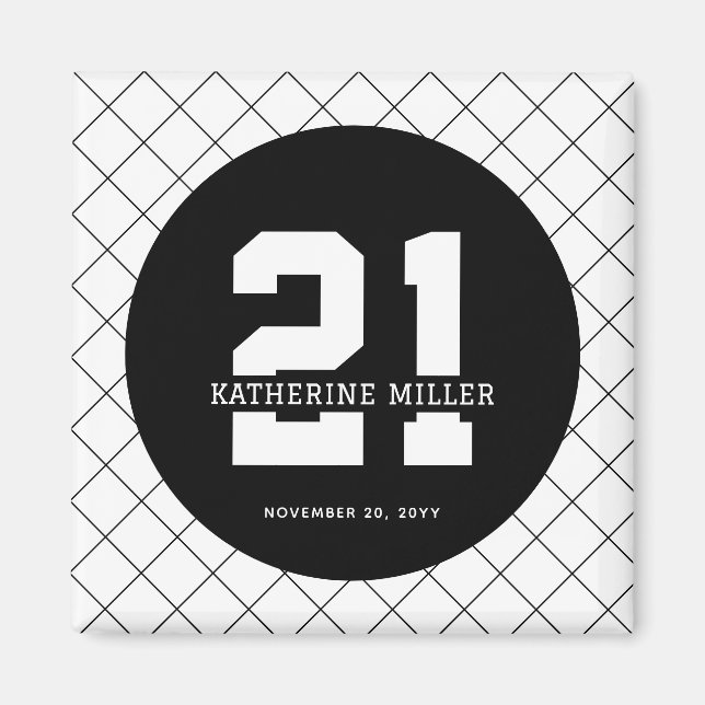 Íman Aniversário de 21 anos personalizado moderno e ele (Frente)