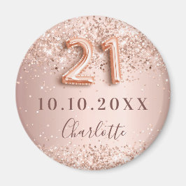 Íman aniversário de 21 anos rosa dourado blush salvar a