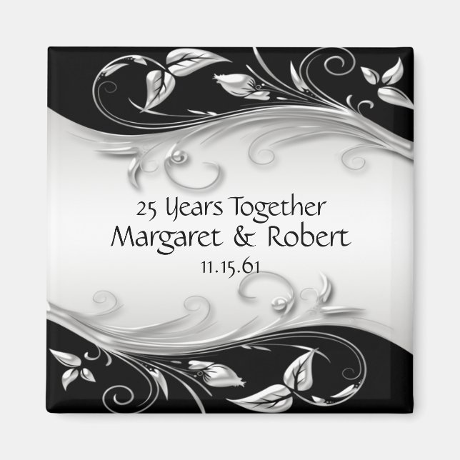 Íman Aniversário de 25 de Prata e Negro (Frente)