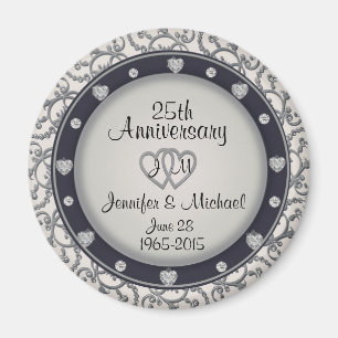 Íman Aniversário de 25 do Monograma Personalizado