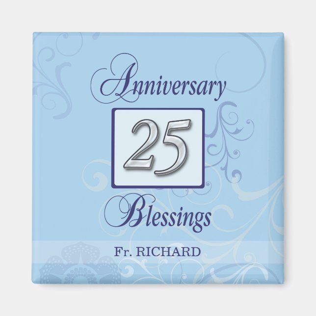 Íman Aniversário de 25 em Azul e Prata (Frente)