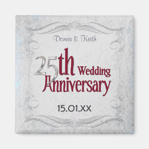 Íman Aniversário de 25 Silver e Burgundy