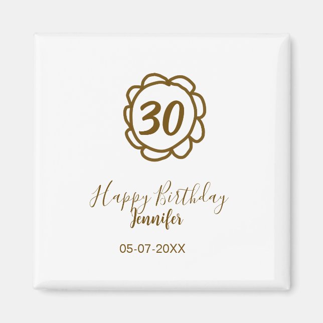 Íman aniversário de 30 anos adiciona nome data ano ouro (Frente)